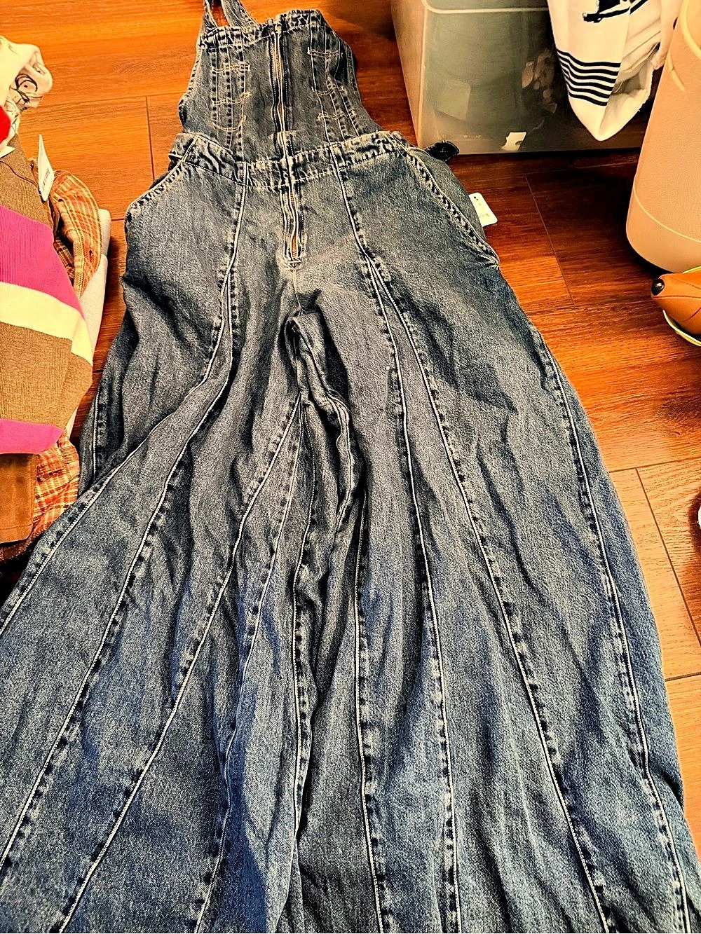 Free People Denim Wide Leg Overalls in Blue Waist 29 NWT